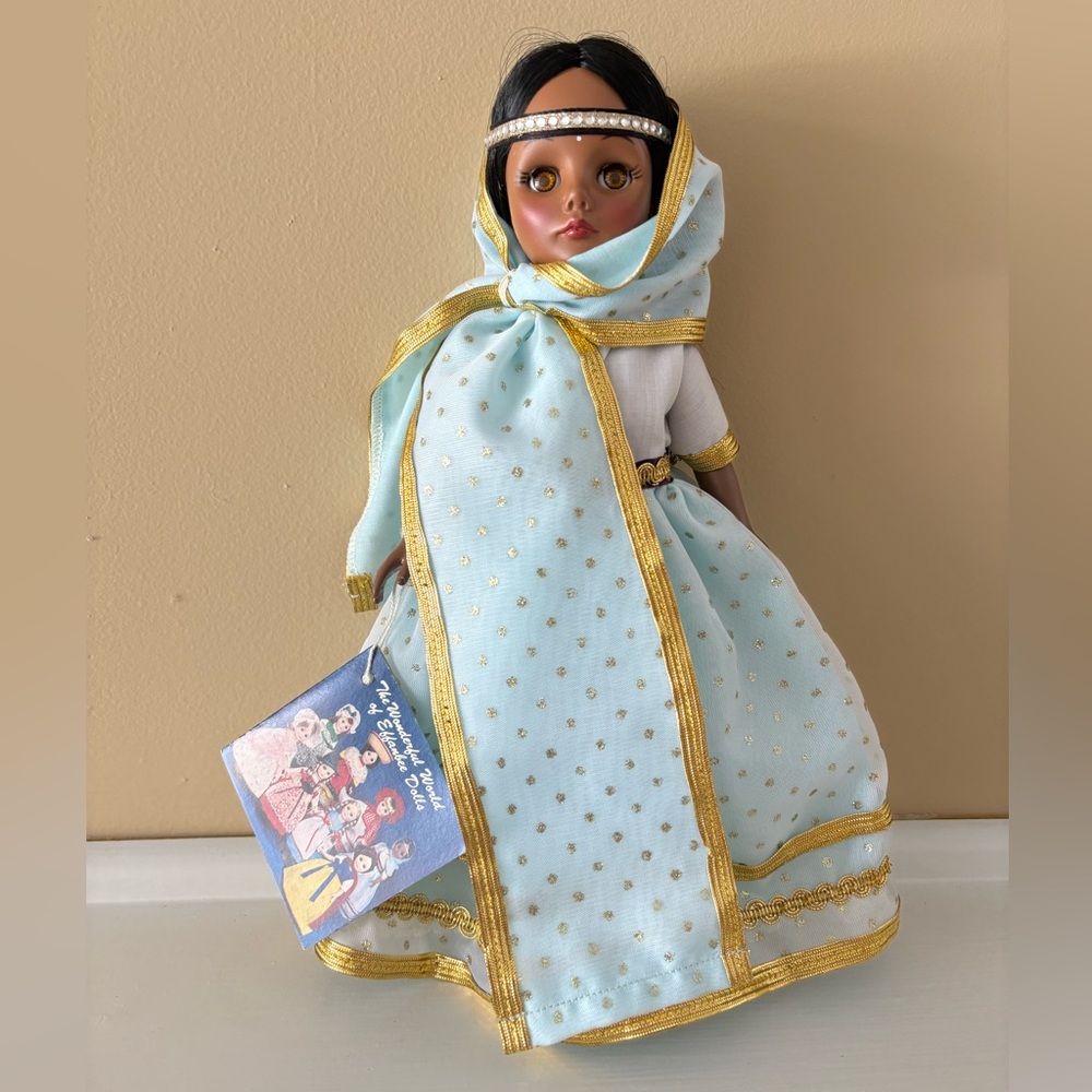 NWT NIB Effanbee India Doll Indian Woman Doll Sari Gold and Blue Vintage 1980s